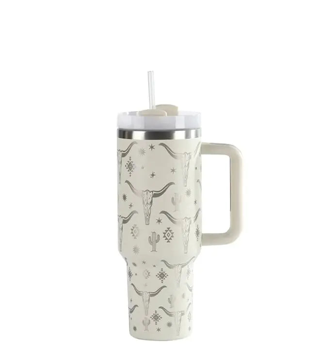 Laser Cow Head Printing Vacuum Cup Business Men's Large Capacity Warm-keeping Water Cup