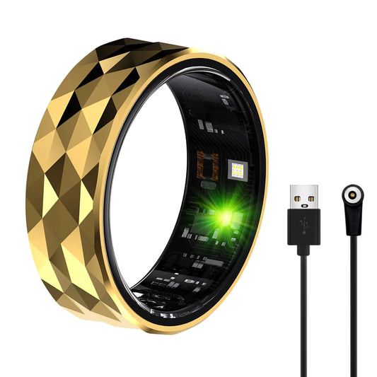 Smart RingFitness Tracker Ring for Men/WomenMonitoring of PedometerHeart RateBlood OxygenSleep TrackerNo App SubscriptionCompatible with Android and iOS (Gold 9#)